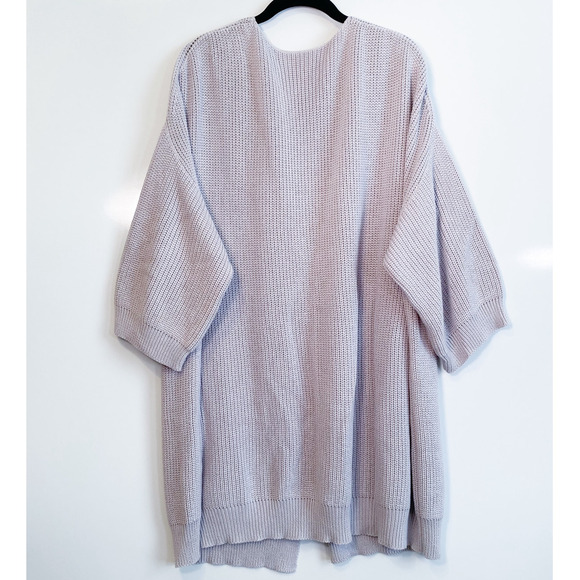 I Love Mr. Mittens Grey Open Front Long Cotton Knit Cardigan Duster - Picture 3 of 4